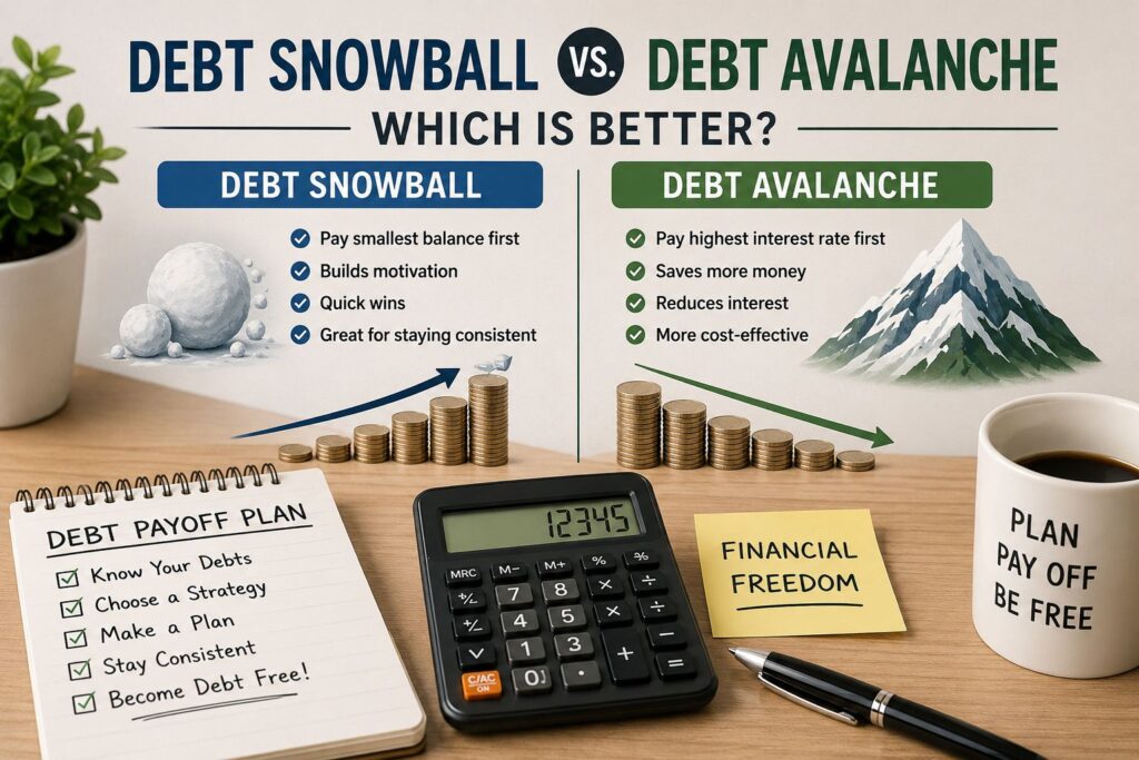 Debt Snowball vs Debt Avalanche comparison showing two popular debt repayment strategies